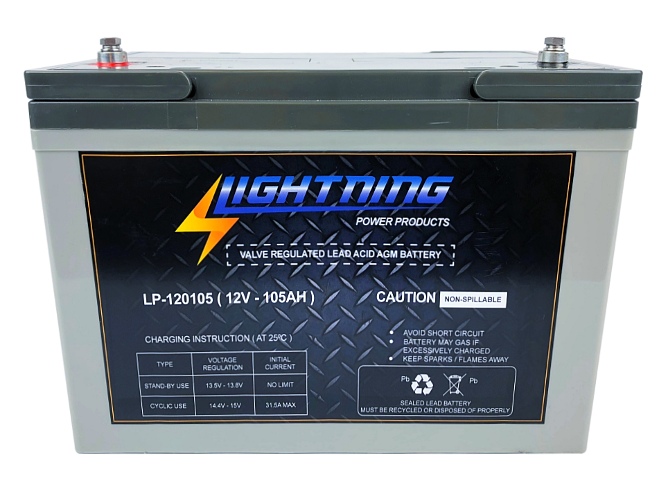 LIGHTNING 12 Volt 105Ah Deep Cycle AGM Auxiliary Battery (LP-12105)