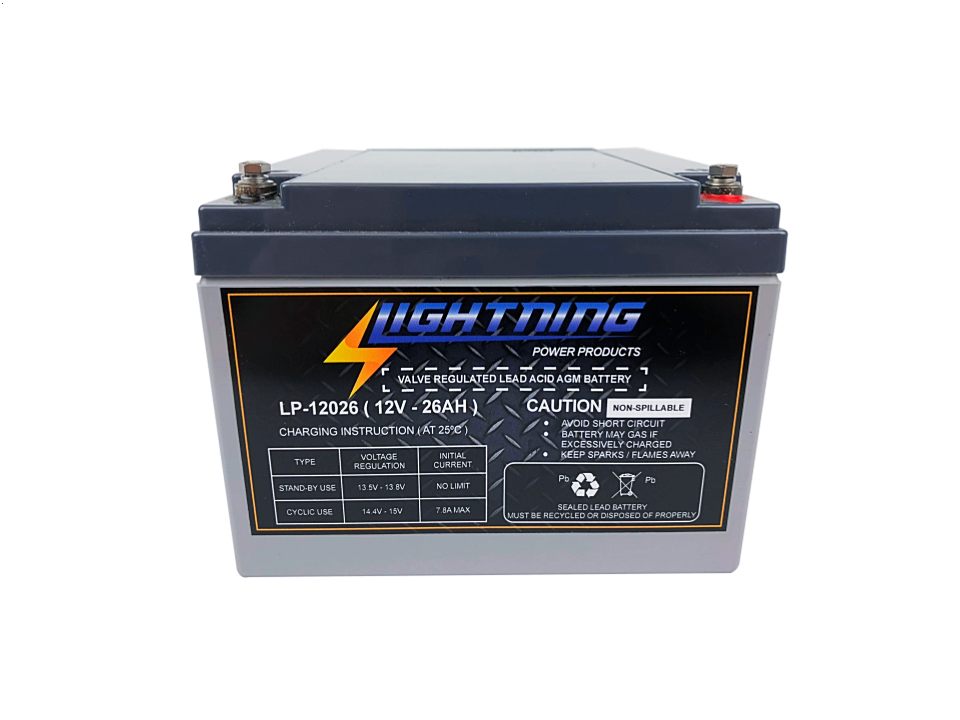 LIGHTNING 12 Volt 26Ah Deep Cycle AGM Auxiliary Battery (LP-12026)