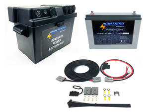 LIGHTNING Universal Dual Battery System - Auxiliary Power Battery Box + 120AH AGM Battery + Quick Connect Wiring Kit (LP-DBSUK120-QC)