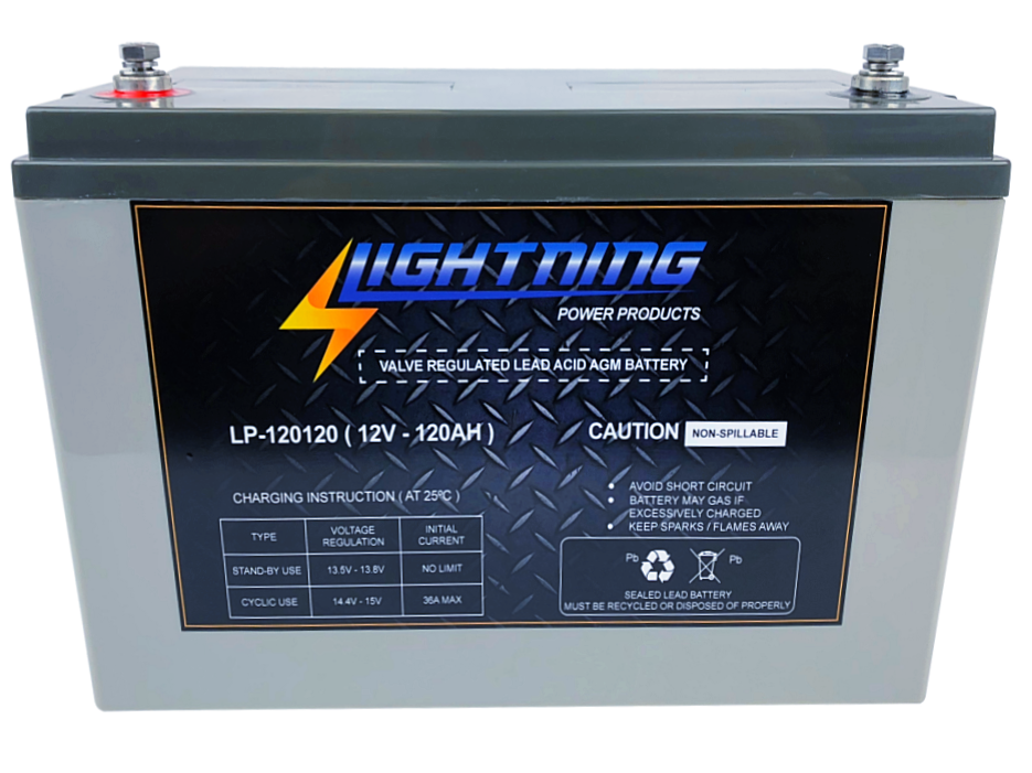 LIGHTNING 12 Volt 120Ah Deep Cycle AGM Auxiliary Battery (LP-12120)