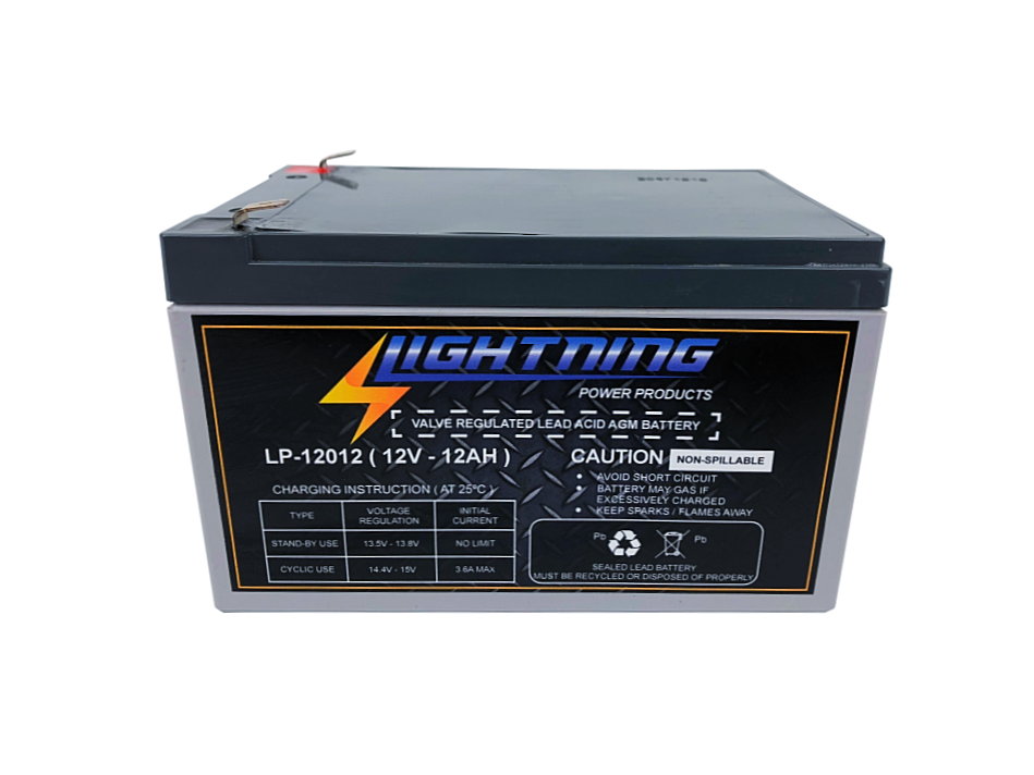LIGHTNING 12 Volt 12Ah Deep Cycle AGM Auxiliary Battery (LP-12012)