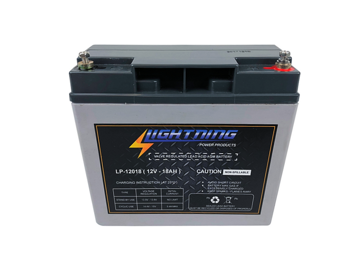 LIGHTNING 12 Volt 18Ah Deep Cycle AGM Auxiliary Battery (LP-12018)